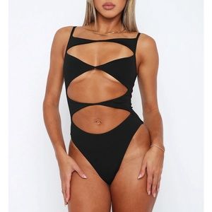 WHITE FOX NEVER SLEEP BODYSUIT BLACK NWT